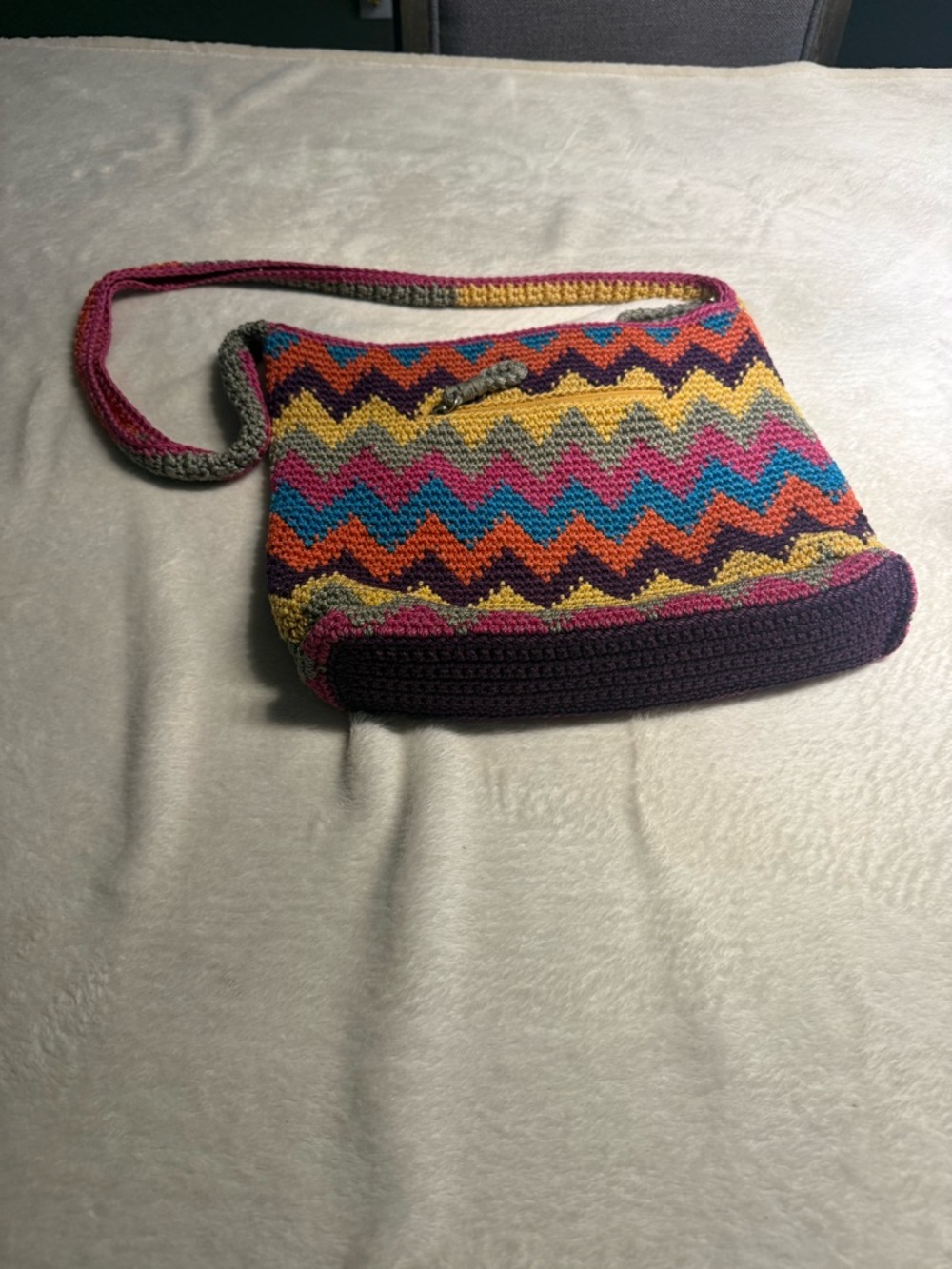 Handcrafted Multicolor Chevron Crochet Shoulder Bag